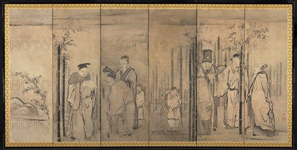 Seven Sages of the Bamboo Grove; Four Elders of Mt. Shang, 1600s. Kano Tan’yu (Japanese, 1602-1674). Pair of six-fold screens; ink on paper; overall: 161 x 339 cm (63 3/8 x 133 7/16 in.).