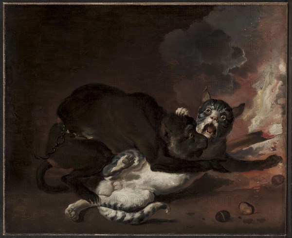 The Monkey and the Cat, probably 1670s. Abraham Hondius (Dutch, c. 1625-1695). Oil on canvas; framed: 80 x 93.5 x 6 cm (31 1/2 x 36 13/16 x 2 3/8 in.); unframed: 62.2 x 73.7 cm (24 1/2 x 29 in.).