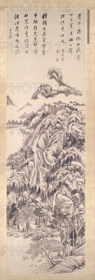 Mt. Qingbian, 1617. Dong Qichang (Chinese, 1555-1636). Hanging scroll, ink on paper; painting: 225 x 67.6 cm (88 9/16 x 26 5/8 in.); overall: 355 x 92.7 cm (139 3/4 x 36 1/2 in.).