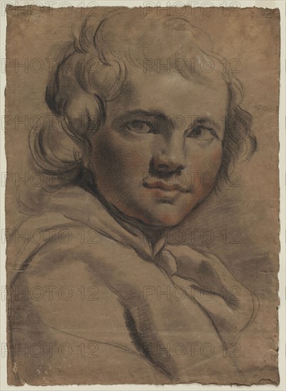 Head of a Young Man, 1780s. Gaetano Gandolfi (Italian, 1734-1802). Black chalk with red chalk, heightened with traces of white chalk (black and red chalk stumped in places); sheet: 43.6 x 31.5 cm (17 3/16 x 12 3/8 in.).