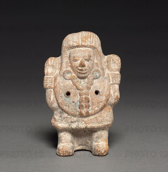 Rattle in the Form of a Female Figure, 2nd half 1st millenium. Mexico, Campeche, Jaina Island, Maya. Terracotta; overall: 9.5 x 6.3 x 4.5 cm (3 3/4 x 2 1/2 x 1 3/4 in.).
