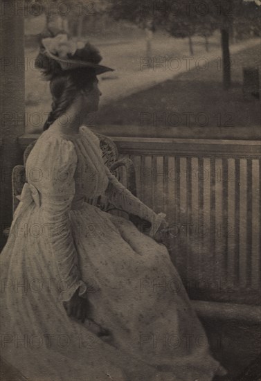 On the Porch (Julia Hall McCune), c. 1897. Clarence H. White (American, 1871-1925). Platinum print; image: 19.4 x 13.5 cm (7 5/8 x 5 5/16 in.); matted: 45.7 x 35.6 cm (18 x 14 in.)