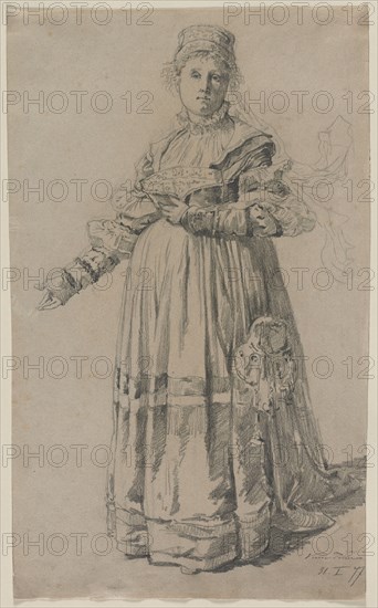 Standing Woman, 1877. Victor Tobler (Swiss, 1846-1915). Graphite; sheet: 43.8 x 26.9 cm (17 1/4 x 10 9/16 in.).