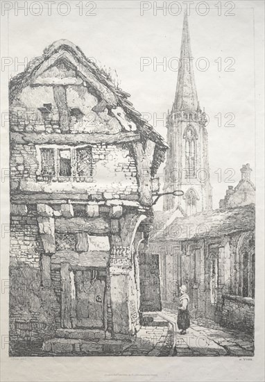 A Series of Ancient Buildings and Rural Cottages in the North of England:  At York, Street beside Cloister Wall, 1821. Samuel Prout (British, 1783-1852). Softground etching