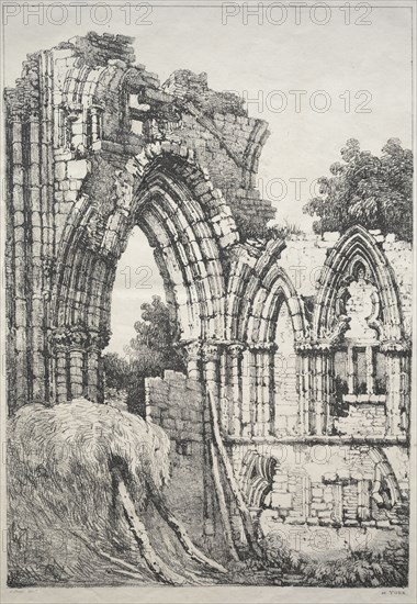 A Series of Ancient Buildings and Rural Cottages in the North of England:  At York, Ruins, 1821. Samuel Prout (British, 1783-1852). Softground etching