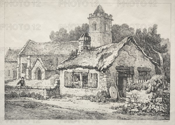 A Series of Ancient Buildings and Rural Cottages in the North of England:  Ayton, 1821. Samuel Prout (British, 1783-1852). Softground etching
