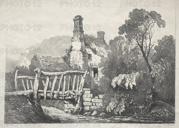 A Series of Ancient Buildings and Rural Cottages in the North of England:  Near Byland, 1821. Samuel Prout (British, 1783-1852). Softground etching