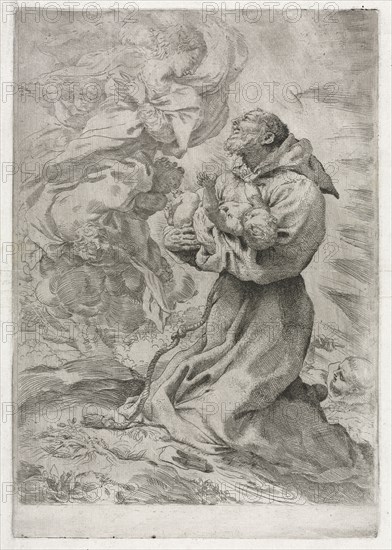 The Vision of St. Francis of Assisi, 1590. Pietro Faccini (Italian, 1562-1602). Etching