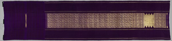 Sari, 1800s. India, Benares, 19th century. Silk and gold brocade; overall: 466.5 x 109.8 cm (183 11/16 x 43 1/4 in.)