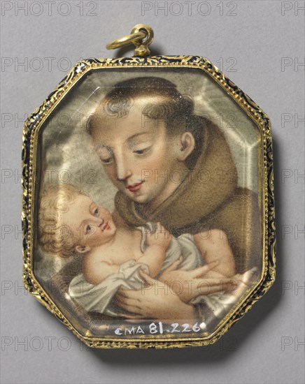 St. Francis with Christ Child (verso), c. 1660. Spain, 17th century. Watercolor on vellum; framed: 6.7 x 5.3 cm (2 5/8 x 2 1/16 in.); pendant: 6.7 x 5.3 cm (2 5/8 x 2 1/16 in.).