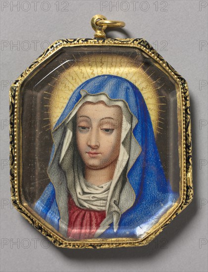 The Virgin and St. Francis with Christ Child, c. 1660. Spain, 17th century. Watercolor on vellum; framed: 6.7 x 5.3 cm (2 5/8 x 2 1/16 in.); pendant: 6.7 x 5.3 cm (2 5/8 x 2 1/16 in.).