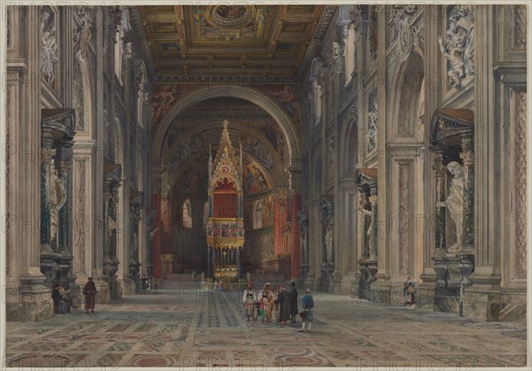 Interior of San Giovanni in Laterano, Rome, c. 1896. Martino del Don (Italian). Watercolor, brush and brown, gray, and black wash, and gouache with lead white, over graphite (ruled); sheet: 34 x 49 cm (13 3/8 x 19 5/16 in.).