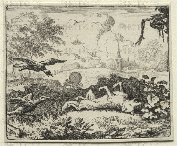 Reynard the Fox: Reynard Feigns Death. Allart van Everdingen (Dutch, 1621-1675). Etching