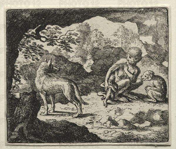 Reynard the Fox:  The Wolf in the Monkey's Den. Allart van Everdingen (Dutch, 1621-1675). Etching