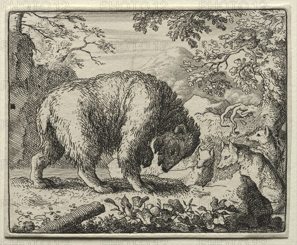 Reynard the Fox:  Reynard Promises Honey to the Bear. Allart van Everdingen (Dutch, 1621-1675). Etching