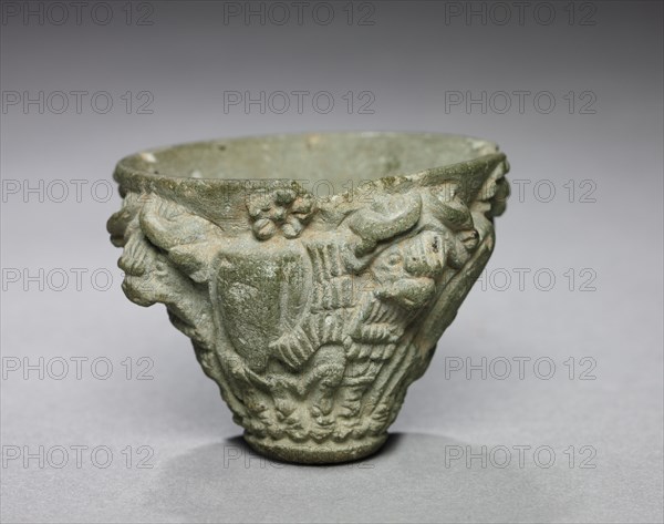 Bull Procession Cup, c. 3100-2900 BC. Sumerian, Iraq, c. 3100-2900 BC. Gray limestone; diameter: 7.7 cm (3 1/16 in.); overall: 5.5 cm (2 3/16 in.)