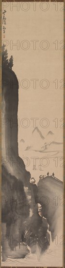 Mountains and Distant Boats, late 18th century. Nagasawa Rosetsu (Japanese, 1754-1799). Hanging scroll; ink on paper; painting only: 119.3 x 28 cm (46 15/16 x 11 in.); including mounting: 187 x 32.1 cm (73 5/8 x 12 5/8 in.).