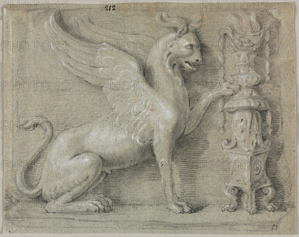 A Griffin Relief, 1700s. Anonymous. Black chalk, black crayon, and pen and black ink? heightened with white chalk; sheet: 22.5 x 25.6 cm (8 7/8 x 10 1/16 in.).