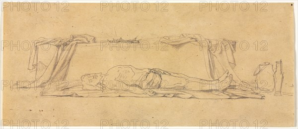 Sketch of the Dead Christ Lying by the Sepulchre, 1800s. Jules Eugène Lenepveu (French, 1819-1898). Graphite; sheet: 8.6 x 19.8 cm (3 3/8 x 7 13/16 in.); secondary support: 8.6 x 19.8 cm (3 3/8 x 7 13/16 in.).