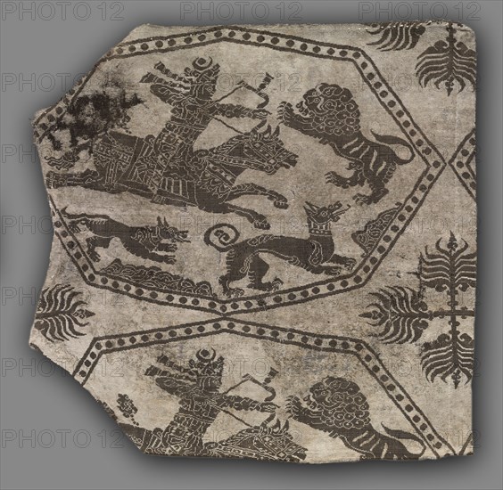 Fragment of a Caftan, 935-1055. Iran or Iraq, Buyid period, 10th-11th Century. Lampas weave, silk; overall: 50.5 x 49.2 cm (19 7/8 x 19 3/8 in.)