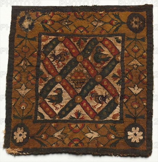 Square Segmentum from a Tunic, 600s - 700s. Egypt, 7th - 8th century. Tapestry; linen and wool; overall: 21 x 20.8 cm (8 1/4 x 8 3/16 in.)
