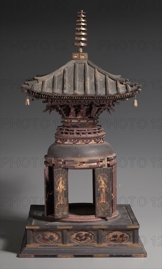 Many-Jeweled Stupa Reliquary (Tahoto shari yoki), early to mid 1300s. Japan, Kamakura period (1185-1333). Wood and metal; average: 68 x 34.4 cm (26 3/4 x 13 9/16 in.)