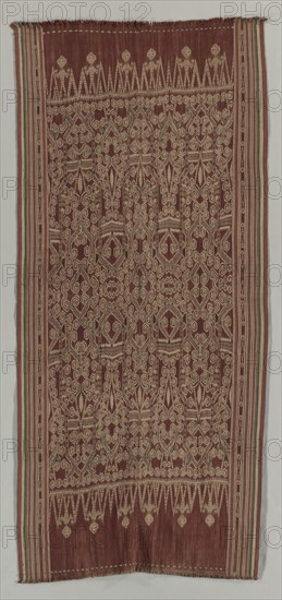 Pua (Ceremonial Blanket), late 1800s-early 1900s. Indonesia, Borneo, Sarawak Region, Iban Dyak tribe, late 19th-early 20th century. Plain weave cotton; ikat dyed; overall: 197.5 x 88.6 cm (77 3/4 x 34 7/8 in.).