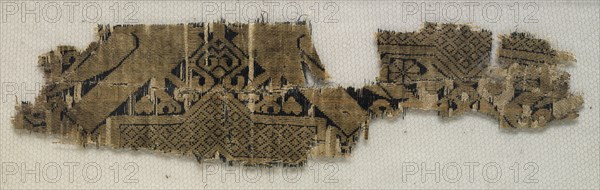 Textile Fragment with Portions of Eight-Pointed Star and Birds, 11th-12th century. Syria, Ayyubid period, 11th-12th century. Lampas weave, silk; overall: 4.7 x 18.5 cm (1 7/8 x 7 5/16 in.)