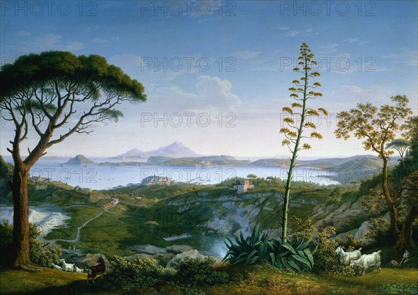 View of the Gulf of Pozzuoli from Solfatara, 1803. Philipp Hackert (German, 1737-1807). Oil on fabric; framed: 146 x 190 x 14 cm (57 1/2 x 74 13/16 x 5 1/2 in.); unframed: 119 x 166.5 cm (46 7/8 x 65 9/16 in.)