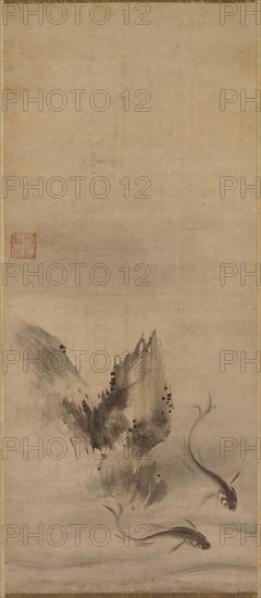 Fish and Rock, 16th century. Rinkyo (Japanese). Pair of hanging scrolls: ink on paper; painting only: 66.5 x 28.4 cm (26 3/16 x 11 3/16 in.); including mounting: 139.7 x 42.6 cm (55 x 16 3/4 in.).
