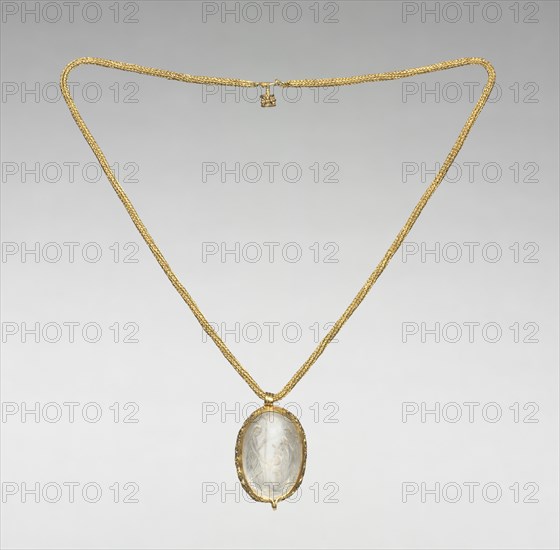 Pendant with Reverse Intaglio of the Anastasis, late 500s. Byzantium, late 6th century. Rock crystal, with gold mount and chain; part 1: 4.2 x 3.3 cm (1 5/8 x 1 5/16 in.); part 2: 25.8 cm (10 3/16 in.)