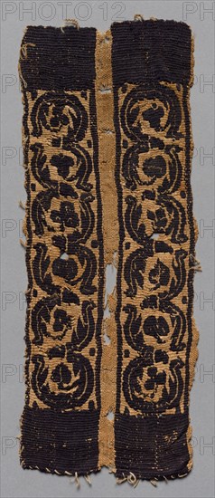 Sleeve Band from a Tunic, 400s - 500s. Egypt, Byzantine period, 5th - 6th century. Tabby weave with inwoven tapestry ornament, linen and wool; overall: 10 x 26.5 cm (3 15/16 x 10 7/16 in.)
