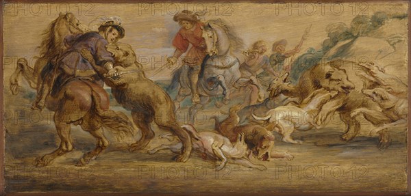 Study for "The Bear Hunt" (for the Alcázar, Madrid), c. 1639. Peter Paul Rubens (Flemish, 1577-1640). Oil on wood; framed: 70.5 x 40.6 x 7.6 cm (27 3/4 x 16 x 3 in.); unframed: 26 x 53.7 cm (10 1/4 x 21 1/8 in.).