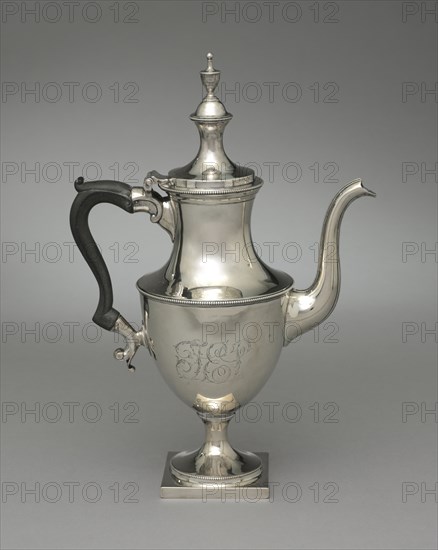 Coffee Pot, c. 1800. America, Philadelphia, 19th century. Silver, wooden handle; overall: 34.5 x 23.8 x 12.6 cm (13 9/16 x 9 3/8 x 4 15/16 in.).