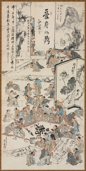 Painting Party, 1880. Kawanabe Kyosai (Japanese, 1831-1889). Hanging scroll; ink and color on paper; painting only: 139 x 69 cm (54 3/4 x 27 3/16 in.); including mounting: 221 x 97.5 cm (87 x 38 3/8 in.).