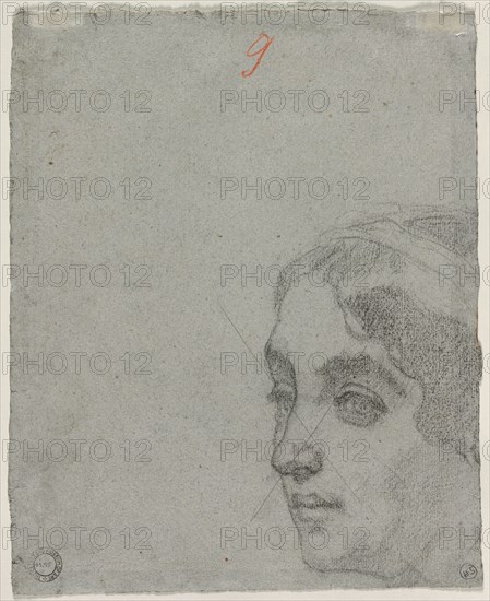 Head of a Woman (verso), c. 1857. Thomas Couture (French, 1815-1879). Black chalk; crossed out in graphite; sheet: 34.1 x 28.6 cm (13 7/16 x 11 1/4 in.).