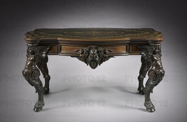 Center Table, c.1860. Gustave Herter Firm (American). Rosewood with marquetry of various woods, brass inlay and gilding; overall: 74.9 x 143.2 x 90.8 cm (29 1/2 x 56 3/8 x 35 3/4 in.).