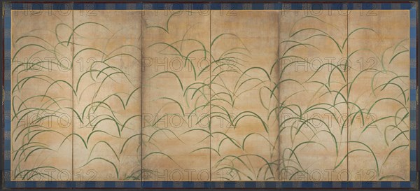 Pampas Grasses, c. 1525. Japan, Muromachi period (1392-1573). Pair of six-fold screens, ink, color, and gold on paper; image: 150.4 x 349.2 cm (59 3/16 x 137 1/2 in.); overall: 163.6 x 362.4 cm (64 7/16 x 142 11/16 in.); panel: 163.6 x 60.4 cm (64 7/16 x 23 3/4 in.); with frame: 166.8 x 365.6 cm (65 11/16 x 143 15/16 in.).