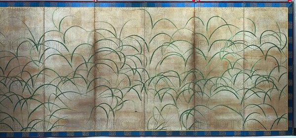 Pampas Grasses, c. 1525. Japan, Muromachi period (1392-1573). Pair of six-fold screens, ink, color, and gold on paper; image: 150.4 x 349.2 cm (59 3/16 x 137 1/2 in.); overall: 163.6 x 362.4 cm (64 7/16 x 142 11/16 in.); with frame: 166.8 x 365.6 cm (65 11/16 x 143 15/16 in.); panorama: 163.6 x 60.4 cm (64 7/16 x 23 3/4 in.).