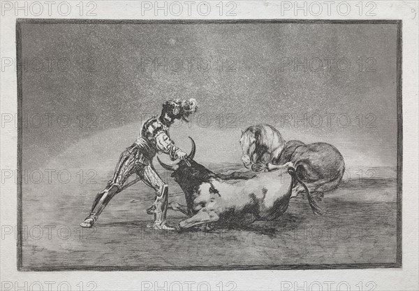 La Tauramaquia:  A Spanish Knight Kills the Bull after Having Lost His Horse, 1815-1816. Francisco de Goya (Spanish, 1746-1828). Etching, aquatint and engraving