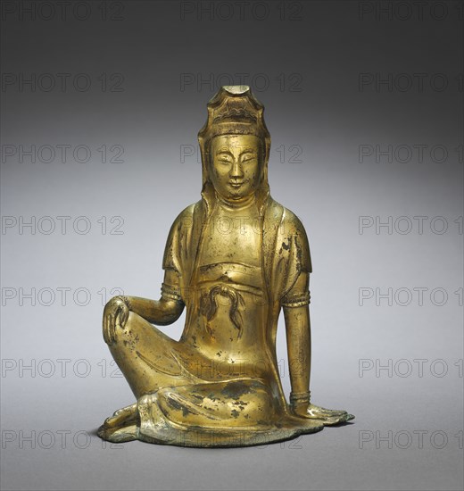 Water and Moon (Potala) Guanyin, 900-1100. China, Five dynasties (907-960) - Song dynasty (960-1279). Gilt bronze; overall: 17.6 cm (6 15/16 in.).