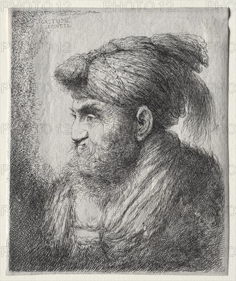 Head of a Man in Oriental Turban, c. 1650. Giovanni Benedetto Castiglione (Italian, 1609-1664). Etching