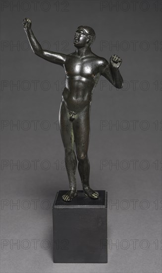 Wrestler, 100-30 BC. Greece, Greco-Roman Period, late Ptolemaic Dynasty. Bronze. solid cast, with copper inlays; overall: 21 x 11 cm (8 1/4 x 4 5/16 in.).
