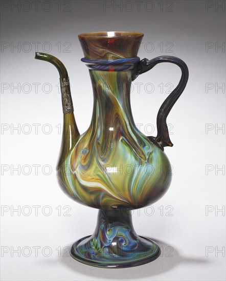 Ewer, c. 1500. Italy, Venice, 16th century. "Chalcedony" inlaid glass; silver mount; overall: 29.6 cm (11 5/8 in.).