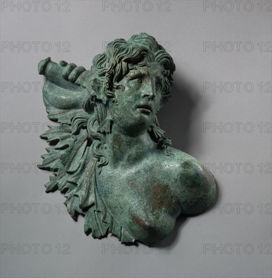 Tritoness Relief Applique, late 2nd Century BC. Greece, Hellenistic period. Bronze with copper inlays; overall: 22.4 x 24.5 x 7.8 cm (8 13/16 x 9 5/8 x 3 1/16 in.).