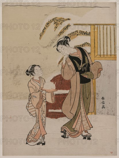 Young Woman Admiring a Snow Rabbit, late 1760s. Suzuki Harunobu (Japanese, 1724-1770). Woodblock print; ink, color, and embossing on paper; sheet: 28.2 x 21.2 cm (11 1/8 x 8 3/8 in.).