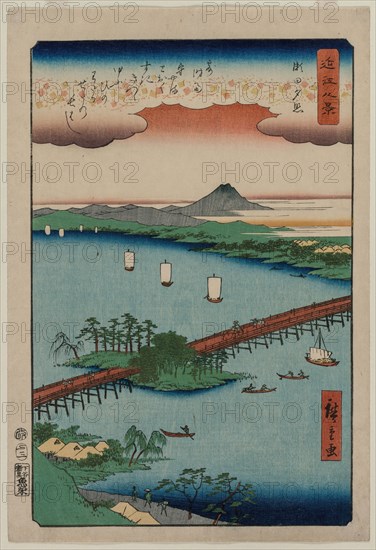 Evening Glow at Seta, from the series Eight Views of Omi, 1857. Utagawa Hiroshige (Japanese, 1797-1858). Color woodblock print, ink and color on paper; sheet: 34.2 x 22.5 cm (13 7/16 x 8 7/8 in.).