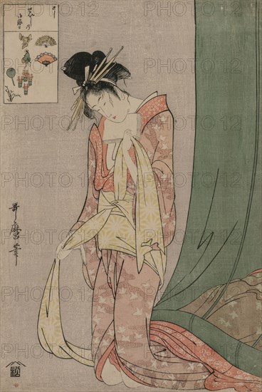 Hanaogi of Ogiya from the series Picture Puzzles, c. 1797. Kitagawa Utamaro (Japanese, 1753?-1806). Color woodblock print; ink and color on paper; sheet: 37.6 x 25.4 cm (14 13/16 x 10 in.).