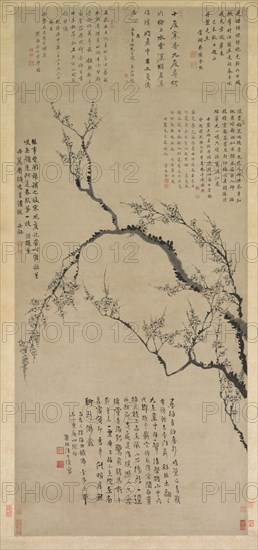 Plum Blossoms, 1747. Wang Shishen (Chinese, 1686-1759). Hanging scroll, ink on paper; overall: 142.7 x 75.5 cm (56 3/16 x 29 3/4 in.).