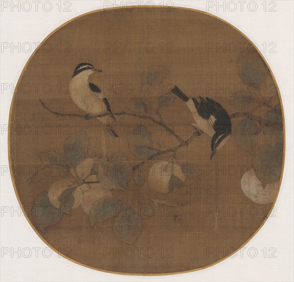 Birds on a Peach Branch, 12th Century. China, Southern Song dynasty (1127-1279). Album leaf, ink and light color on silk; overall: 24.8 x 25.7 cm (9 3/4 x 10 1/8 in.).